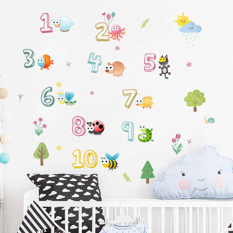 Animal Number Cartoon Wall Sticker Children Room Kindergarten Classroom Layout Early Education Self-adhesive