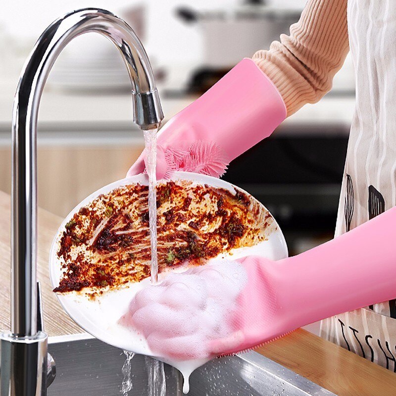 GASON Magic Silicone Gloves Scrubbing Gloves For Dishes Dishwashing With Scrubbers Dish For Kitchen Car Wash And Pet Care 1PC