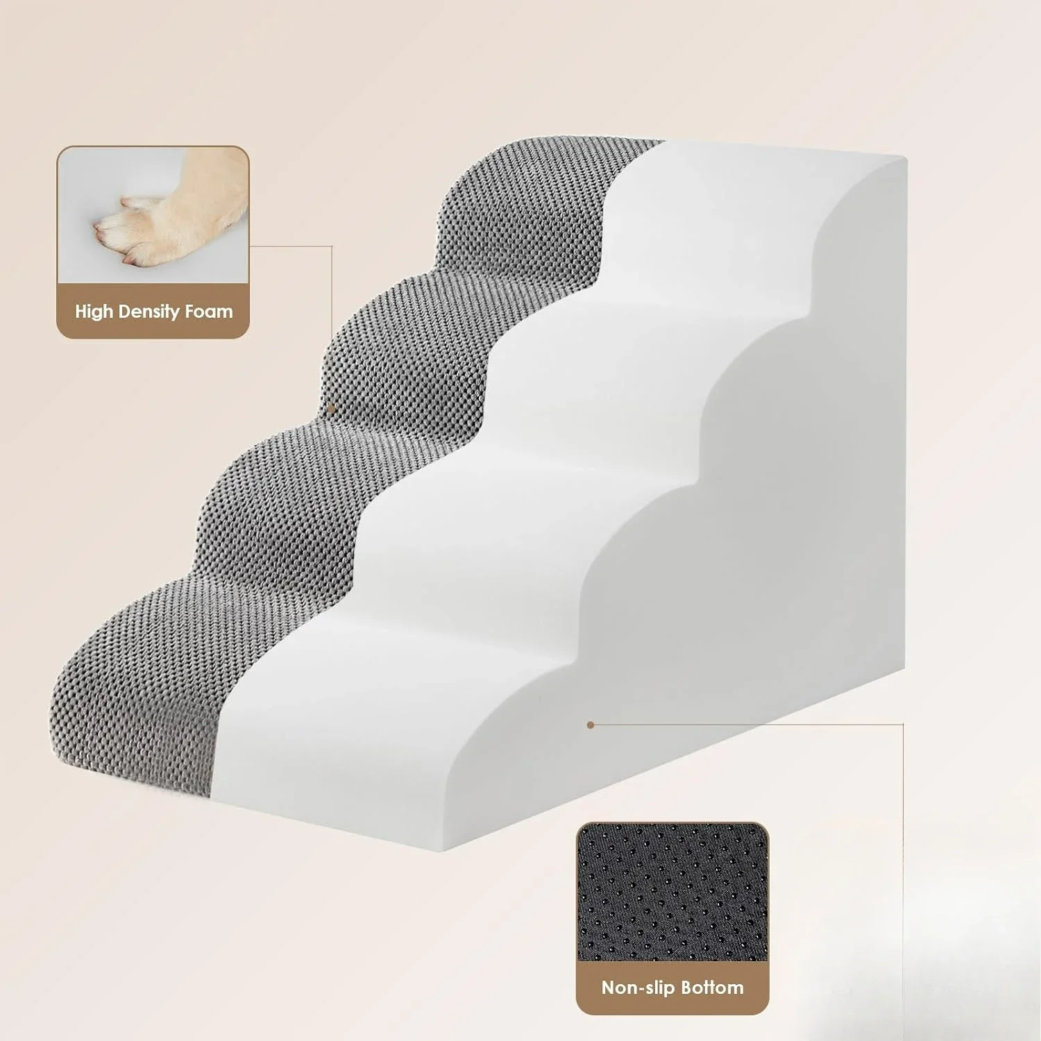Dog Stairs Ramp for High Beds, 4-Step Dog Steps for Small Dogs and Cats, Pet Stairs, Non-Slip Balanced Pet Step Indoor