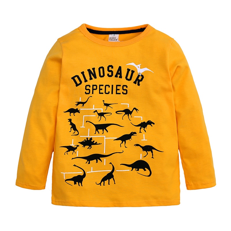 T-Shirt manches longues garçon | Vêtement de printemps et d'automne, avec motif de dinosaure, pour enfants de 2-13 ans