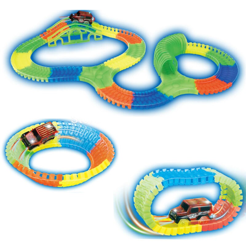 Kitoz Mega Set Track Glow In The Dark Led Licht Auto Bocht Flexibele Kleurrijke Slot Racetrack Accessoire Tunnel Speelgoed Voor jongen Kid