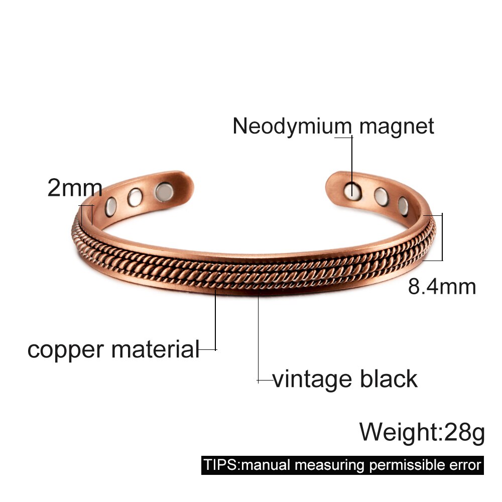 Pure Copper Magnetic Bracelet Benefits 8.3mm Adjustable Cuff Copper Magnetic Bracelet Arthritis Pain Relief Energy Bracelet Men: 8.4mm