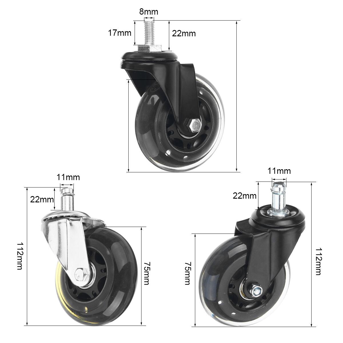 5PCS Computer Chair Wheels 3inch PU Caster Wheel Replacement Swivel Rollers Furniture Hardware 360 Degree Wheels for Chair