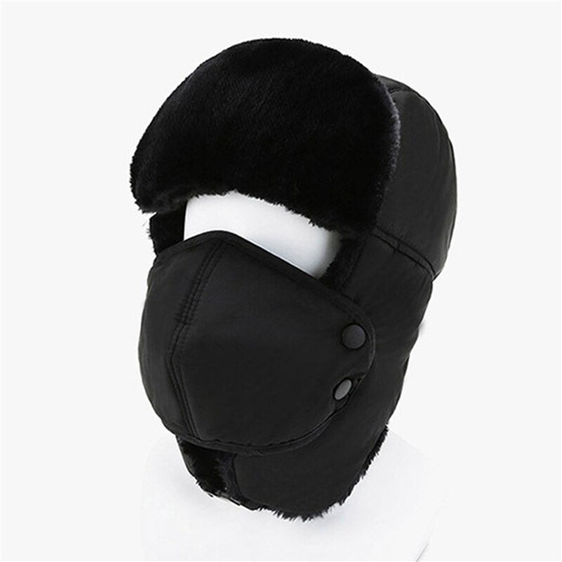 Vinter mand fortykning hat ørebeskyttere plus fløjl udendørs ørebeskyttelse varm leifeng hat kvinder maske næse beskyttelse cap: Sort