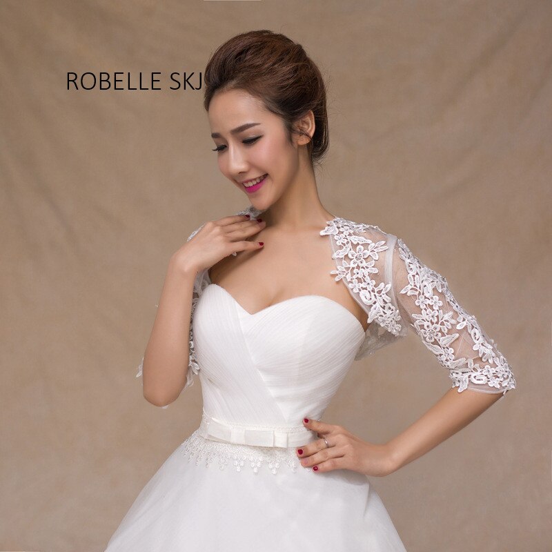 ivoire rouge mariée dentelle veste boléro femmes hausser châles accessoires de mariage une taille demi manches