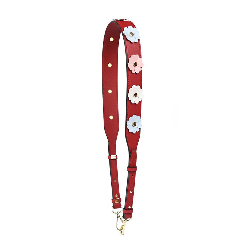 Luxury DIY Handbag Strap PU Leather Flower Women Bag Shoulder Straps for Handbags Casual Replacement Straps for Bags: RED C