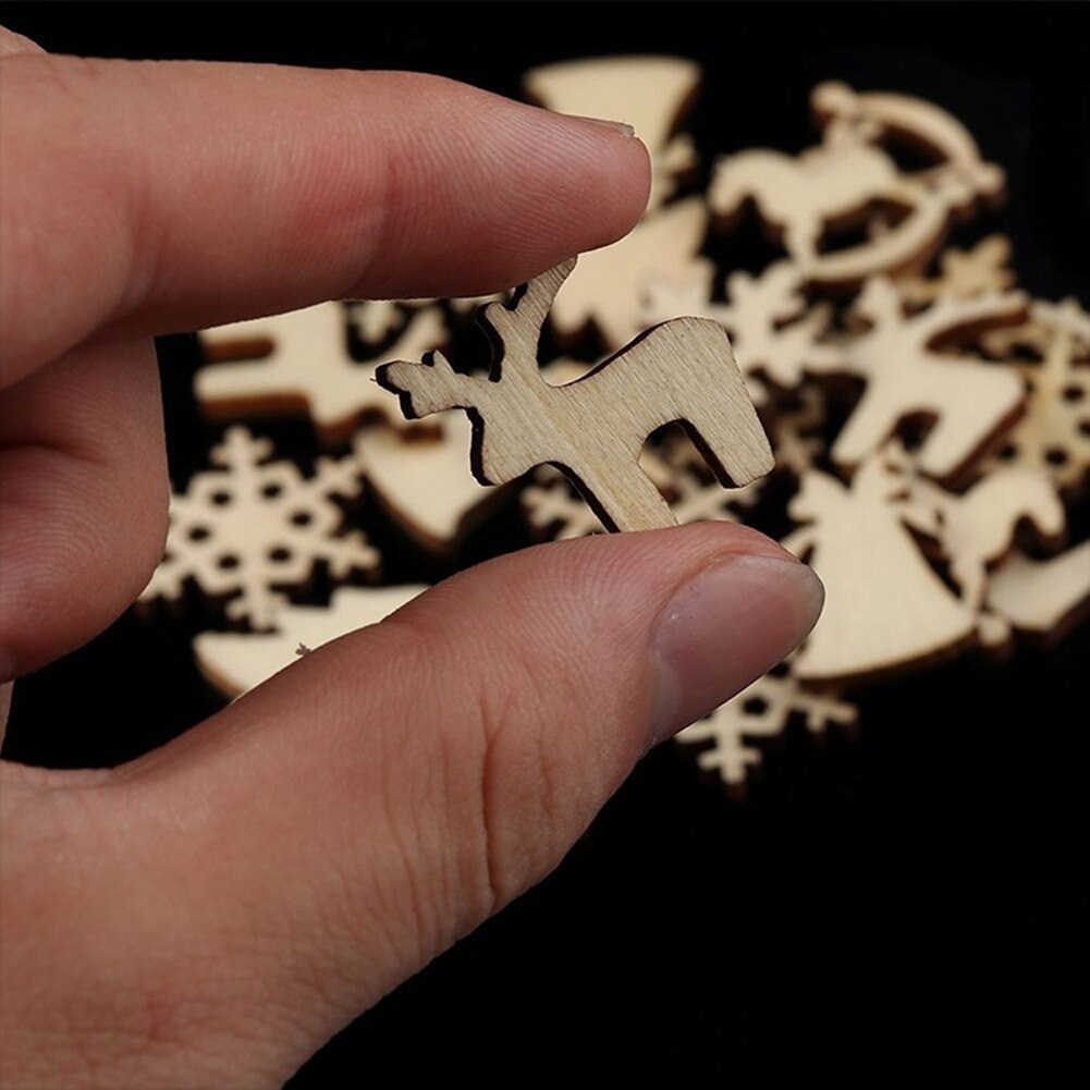 50Pcs DIY Christmas Tree Snowflake Star Hanging Wooden Ornaments Table Craft Xmas Christmas Decorations