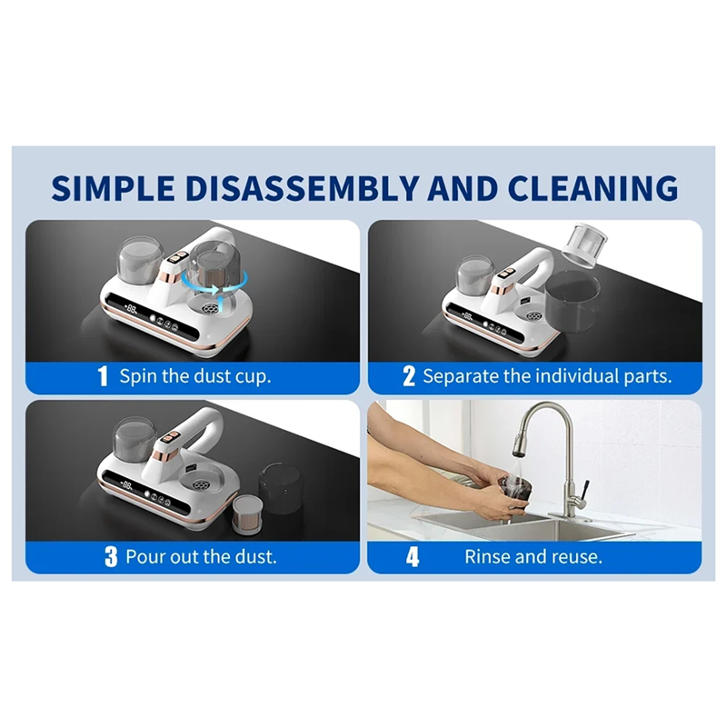 T97C-UV eliminador de ácaros, aspirador de colchón, limpiador de mano inalámbrico, potente succión para limpiar almohadas de cama, ropa y sofá