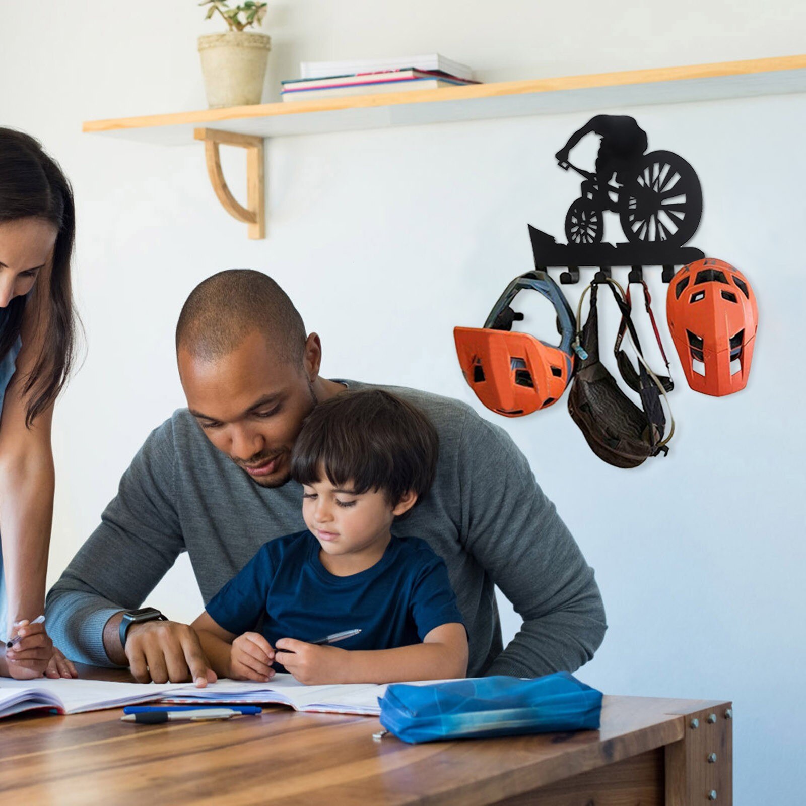 Mountain Bike Gear Rack Metal Wall Decor Mountain Biking Wall Art Bicycle Art Silhouette Wall Sticker Carved Rack