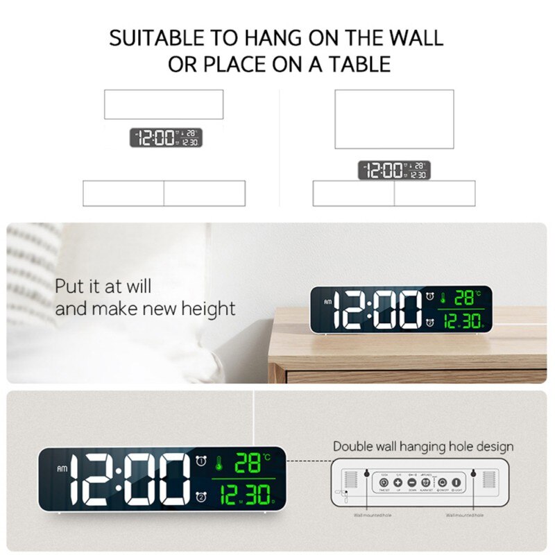 LED Digital Alarm Clocks Bedside With Snooze Digital Clock Dual Clock With USB Charger Large White Digit Display