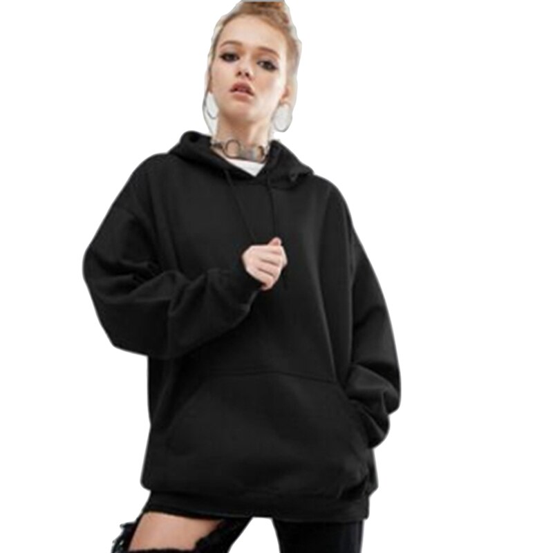 Ropa de calle coreana para hombre y mujer, pulóver informal de Hip Hop, sudadera de manga larga de color sólido, Tops deportivos, sudaderas con capucha: black / S