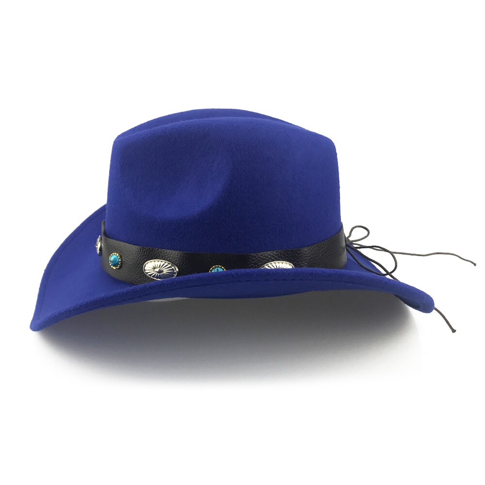 Yy retro vestlig cowboyhatt vinter med bredt metall pu lærbelte trilby caps menn kvinner rullebrett fedora jazz panama  yy20073