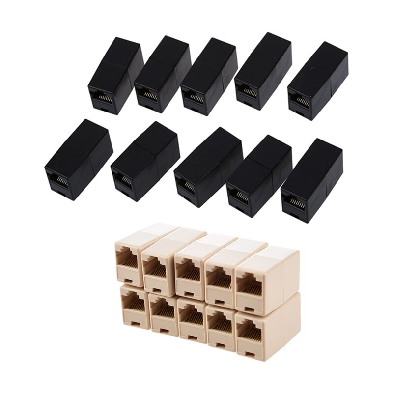 20 PCS Couplers : 10 Pcs RJ45 Cat5 Couplers Joiners Gender Changers & 10 Pcs Plastic RJ45 8P8C Female To Female LAN Couplers Bla