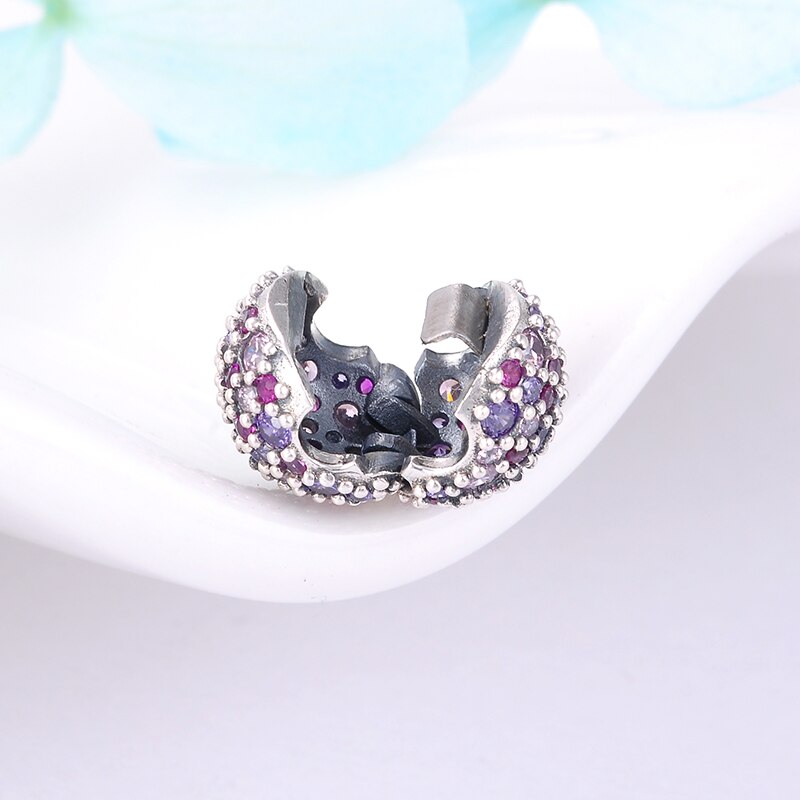 925 Sterling Silver Pink purple Colourful Round Clip Lock Beads Fit Original European Charms Bracelet Jewelry making