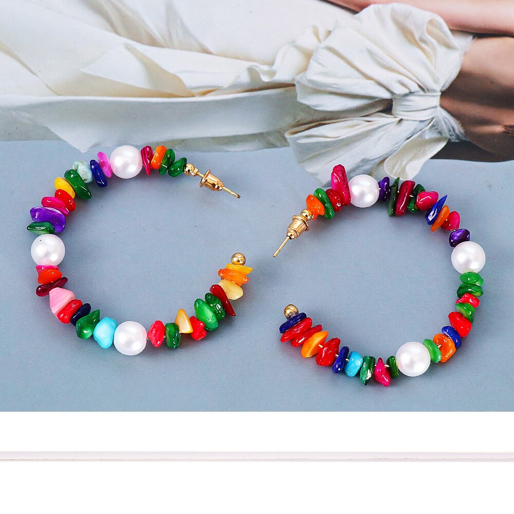 Vintage Enamel Flower Beaded Hoop Earrings Trendy Geometric Statement Round Circle Earring Jewelry Brincos 2022 Trend