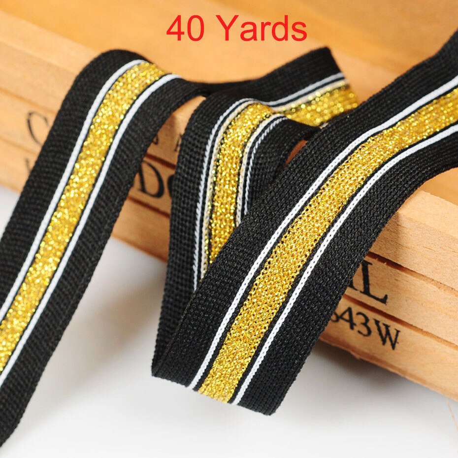 Cinta de punto a rayas plateadas/doradas para pantalones, cinta lateral para ropa, sombrero, bolsa, accesorios de decoración de costura, 10/20/40 yardas: 40 yards gold