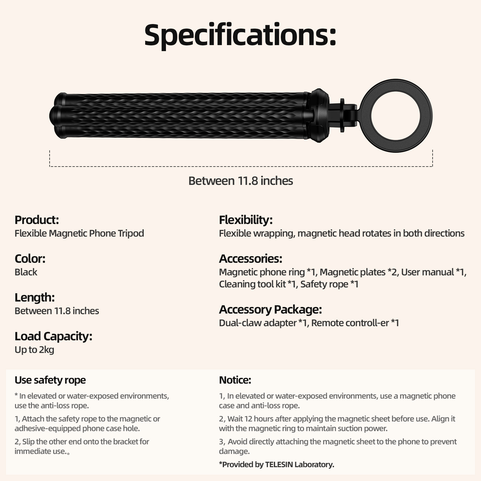 TELESIN Octopus Magnetyczny statyw z szybkozłączką Uchwyt na telefon do telefonu komórkowego Uchwyt na smartfon Monopod Stojak na trójnożę Mini statyw