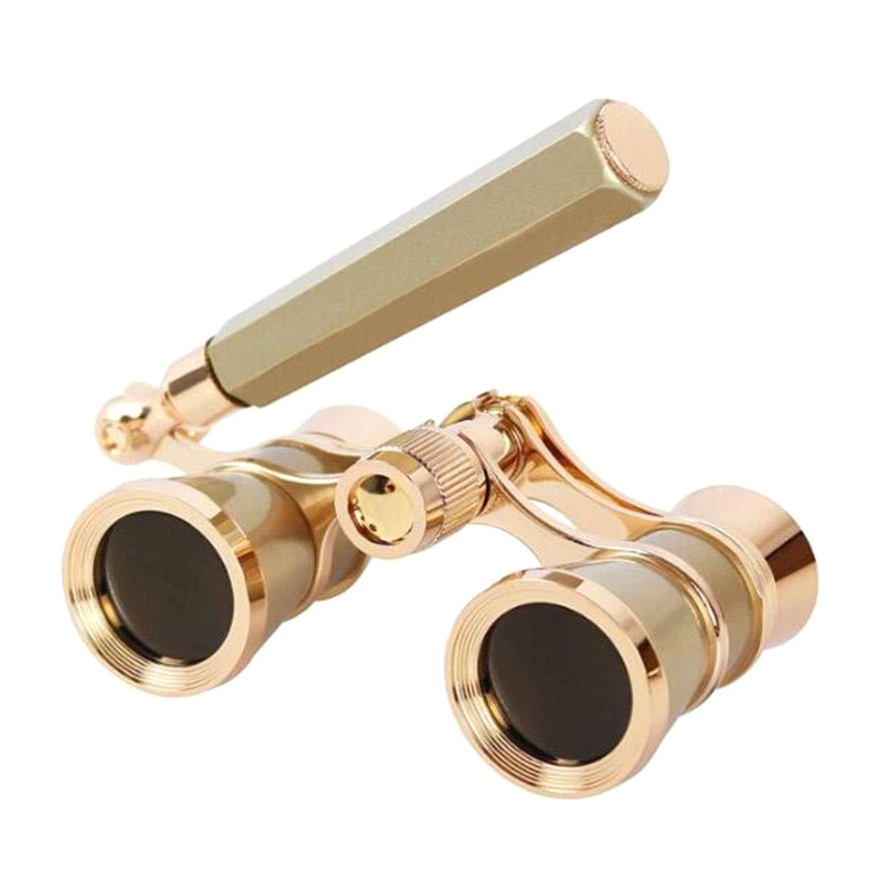 3X25 Opera Glasses Binoculars Theater Glasses Mini Binocular Compact Lightweight with Handle for Adults Kids Women: Gold