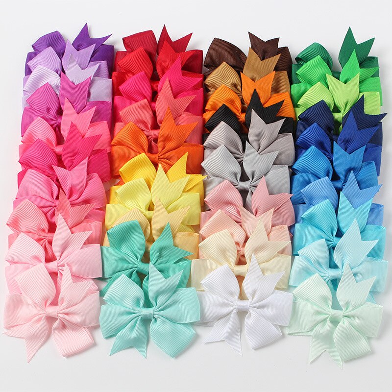 40 unids/lote 40 colores goma de pelo con lazo Clips horquilla de tienda de lazos del pelo Clip de pelo Headware Niños Accesorios para el pelo
