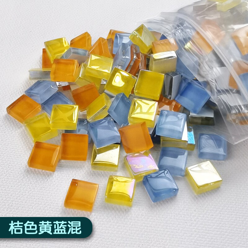 400g/1000g Crystal Glass Mosaic DIY Ceramic Tile Art Material Children's Handmade Mosaic Tile Material 1x1CM: Orange yellow blue / 1000g