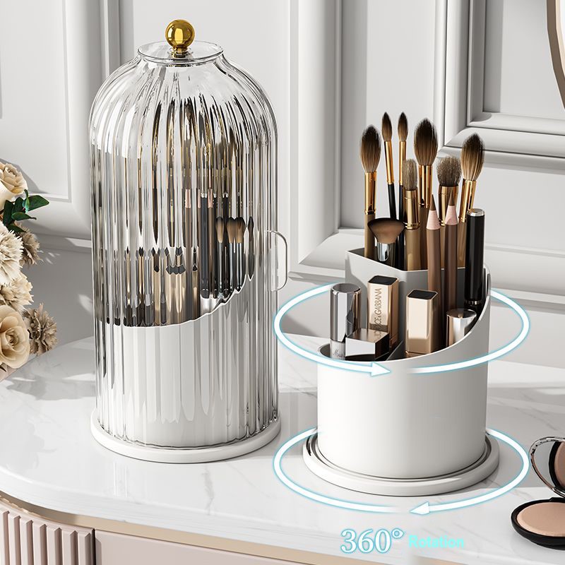 360 ° Rotierender Make-up-Pinselhalter mit Deckel, luxuriöser Kosmetik-Organizer, Lippenstift, Augenbrauenstifthalter, Lidschatten-Aufbewahrungsbox