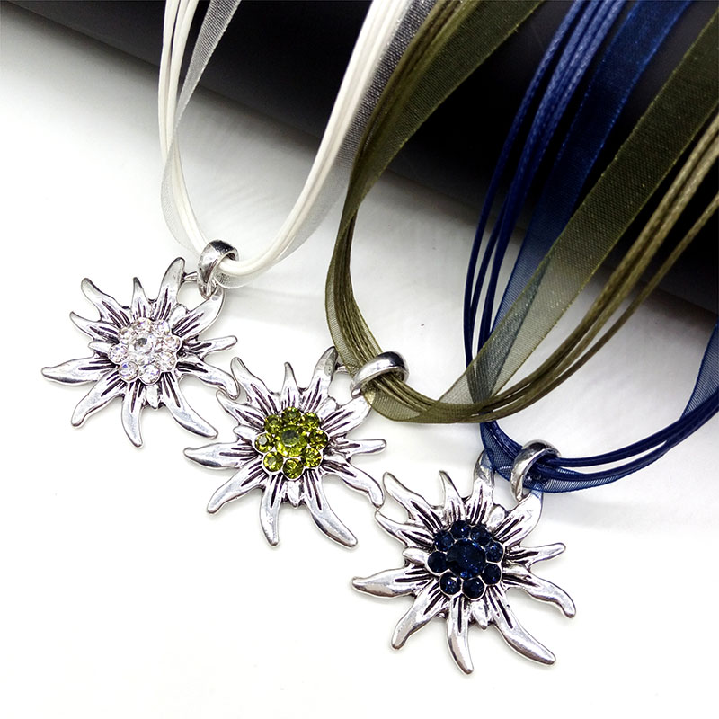 Collar con colgante Edelweiss de flor Vintage austriaco para mujer, disfraz tradicional de Dirndl de Oktoberfest, joyería alemana al por mayor