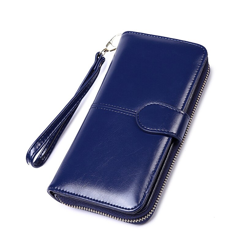 Women Oil Wax Leather Wallet Female Purses Big Capacity Zipper Purse Ladies Long Wristlet Clutch Coin Card Holder Wallet