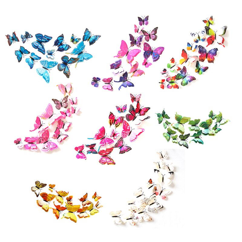 12 Uds pegatinas de mariposa 3D para pared manualidades decoración hogareña pegatinas de pared para sala de estar, dormitorio, cocina, baño, decoración para habitación de niños