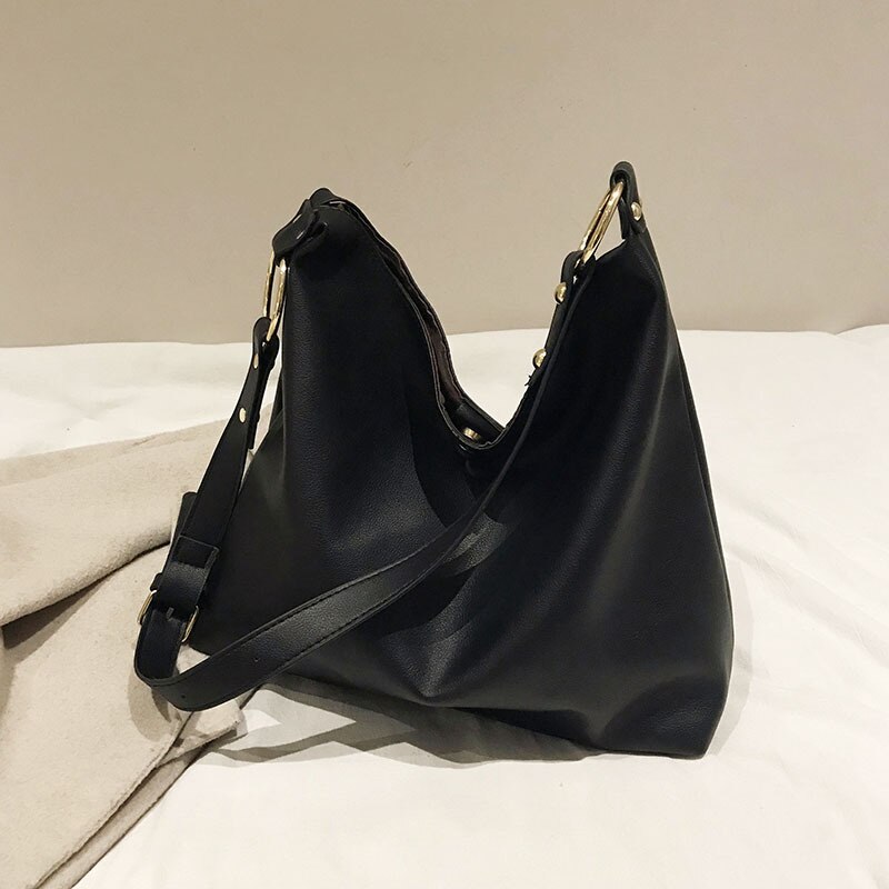 Grote capaciteit dames schoudertassen dames tassen pu leer casual messenger bags casual dames handtassen sac a hobos: Zwart