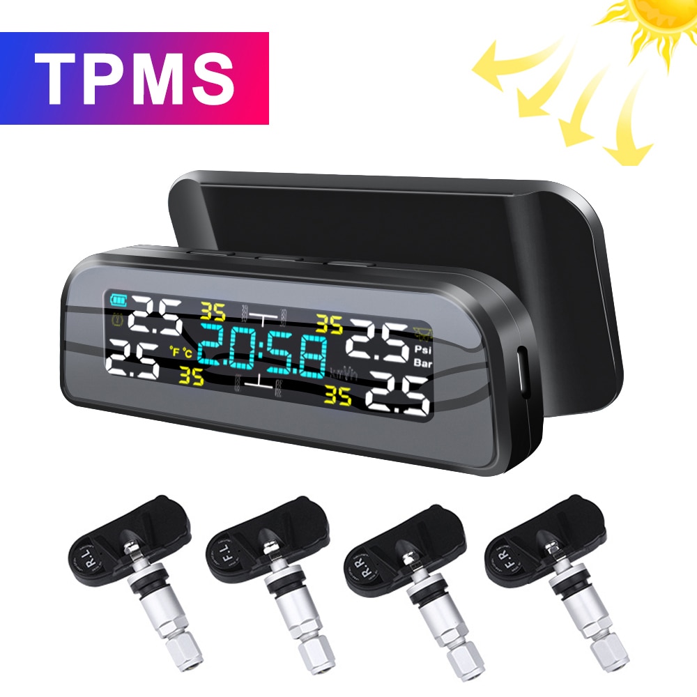 TPMS Solar Power TPMS Car Tire Pressure Alarm 360 Adjustable Monitor Auto Security System Tyre Pressure Temperature Warning