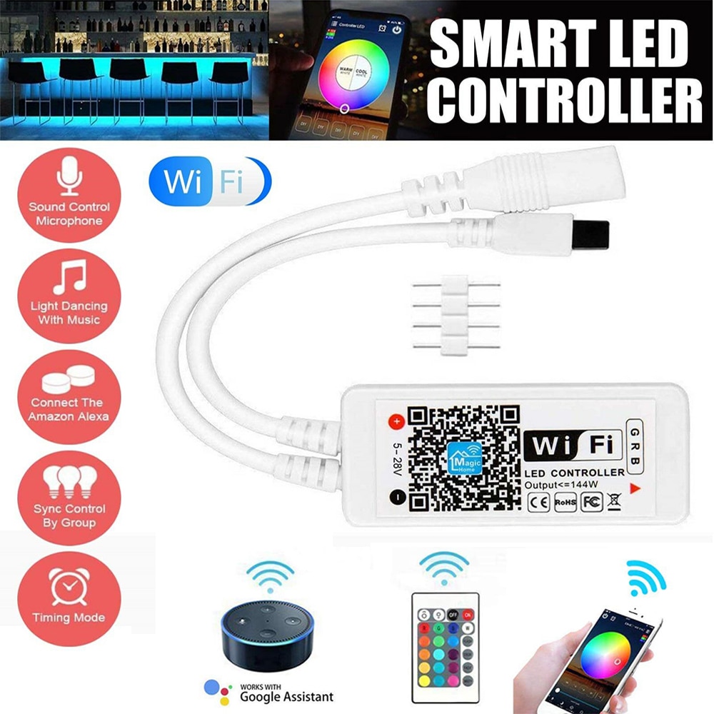 Magic Home DC5V 12V 24V Wireless WiFi LED Controller RGB/RGBW RF IR Remote Alexa Google for 5050 WS2811 WS2812B Pixel led strip