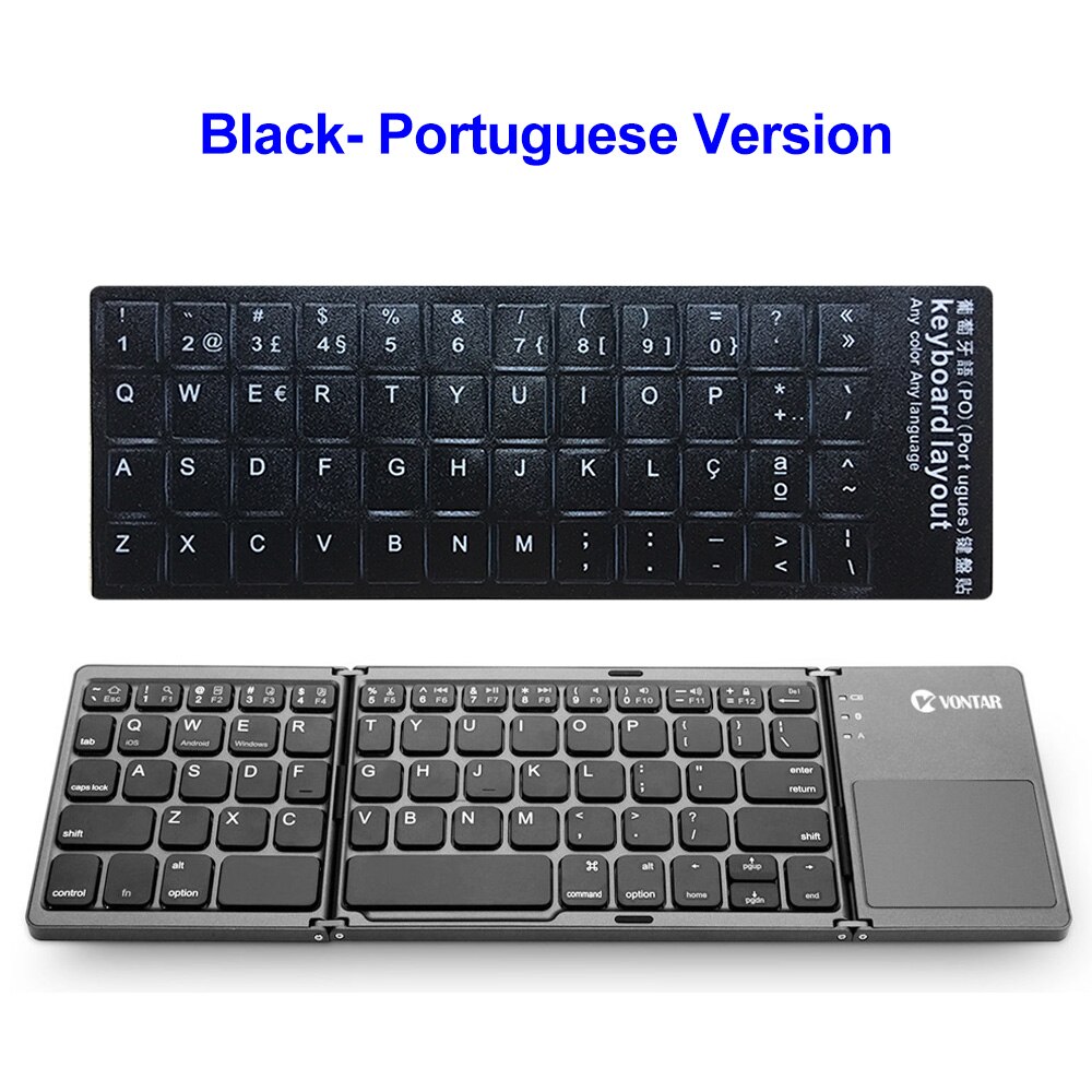 Bærbar foldbar bt russisk engelsk spansk tastatur trådløs genopladelig foldbar touchpad til ios android windows ipad tablet: Portugisisk bl