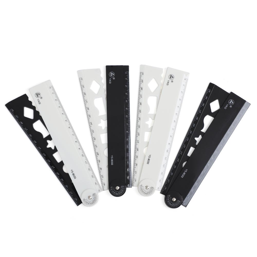 Reglas rectas plegables de plástico, blanco y negro, 30Cm, para estudiantes de dibujo, papelería para niños, suministros escolares, papelería, 1 ud.: 1pc random 8033