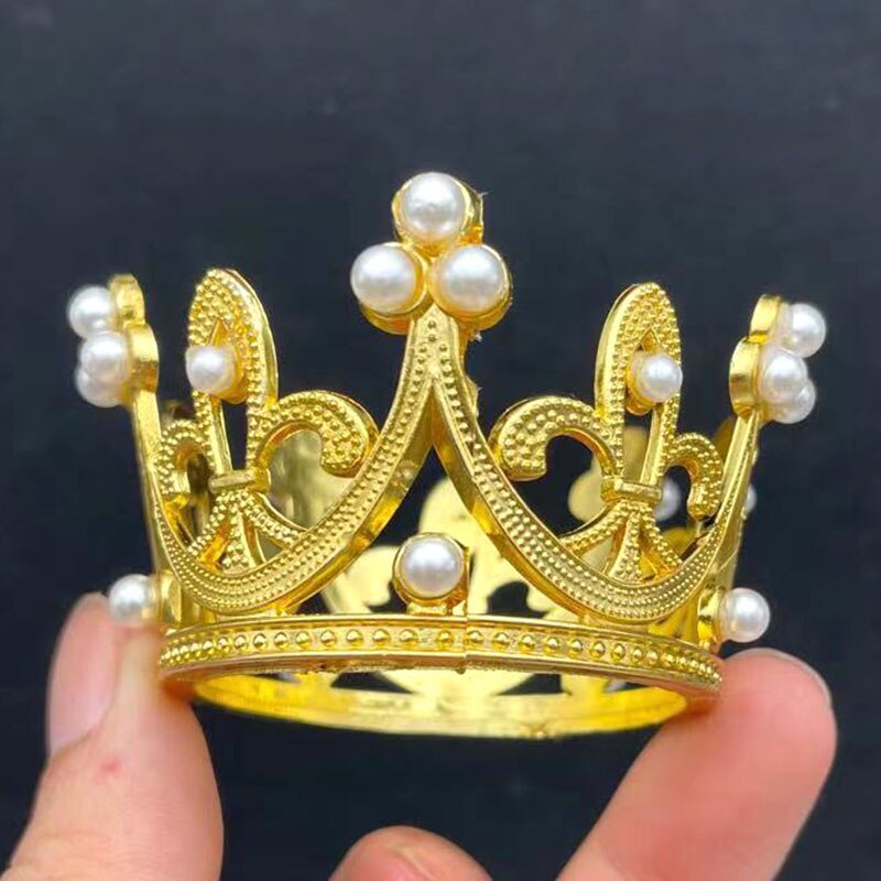 Pärla kristall krona mini krona kristall pärla topper tiara hår ornament prydnad prinsessa bröllop födelsedag baka tårta: 3