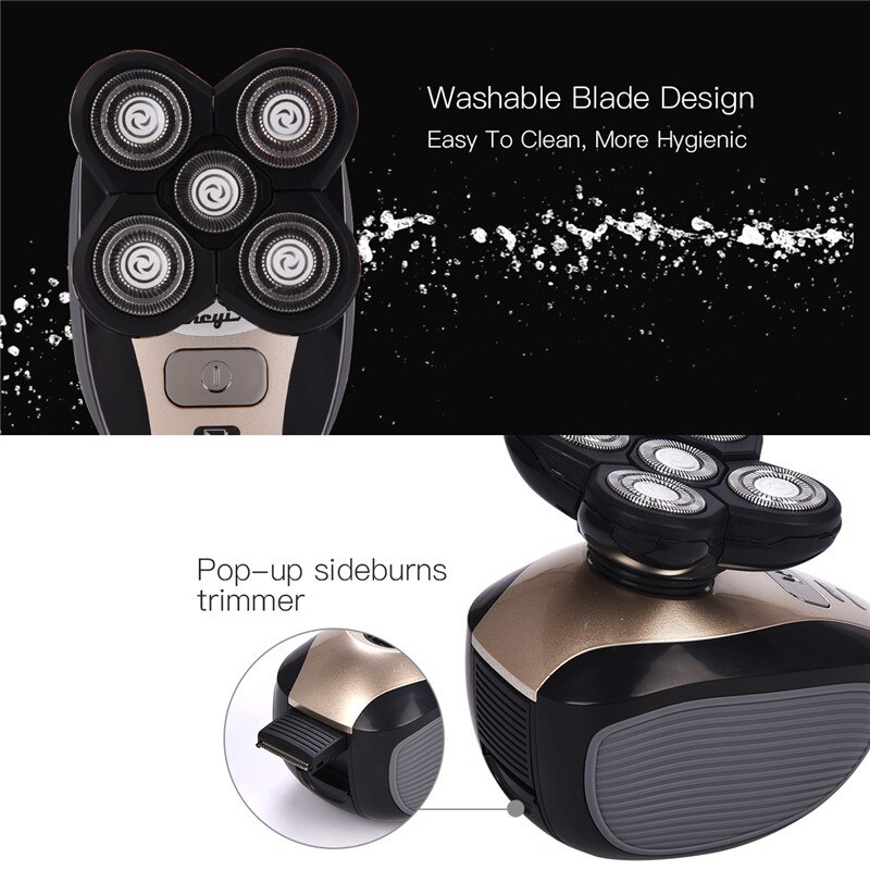 5 in- in-1 elektrisch scheerapparaat voor mannen, oplaadbare baard, neus- en haartrimmer, afspoelbaar, scheerapparaat voor kale plekken, gezichtsreinigingsborstel