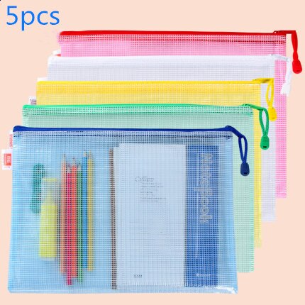 Verdikte A4 Document Zak Transparante Grote Capaciteit A4 Test Papier Opbergtas Briefpapier Waterdicht Etui Kantoorbenodigdheden: A4 5 colors5pcs