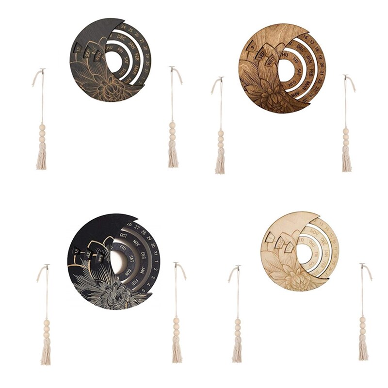 Wooden Perpetual Calendar,Wall Mounted Rotatable Calendar,Adjustable Circular Calendar,for Home/Office/School,10Inch