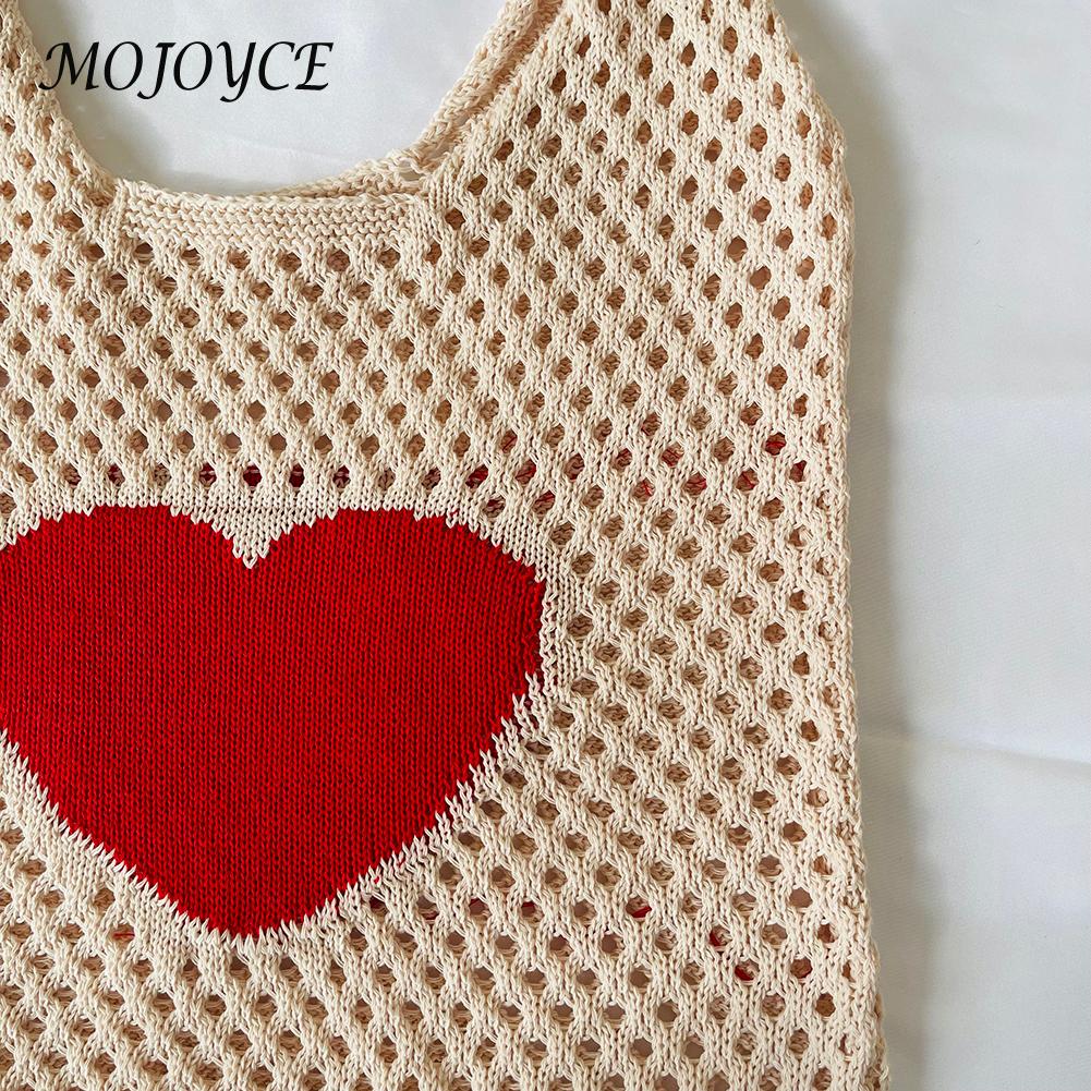 Knitted Shoulder Bags Casual Handmade Mesh Hollow Woven Handbag Travel Portable Crochet Bag Clutch Large Capacity Bags