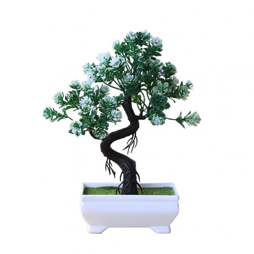 Artificial Potted Tree Decorative Bonsai Simulation Plant Home Office Decor Table Centerpieces DIY Ornament: White  Green