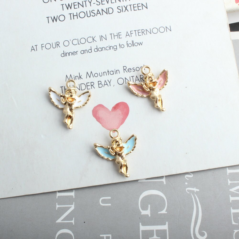 10Pcs/Lot Christmas Angel Charms For Jewelry Making Enamel Gold Color Tone DIY Handmade Jewelry Accessories