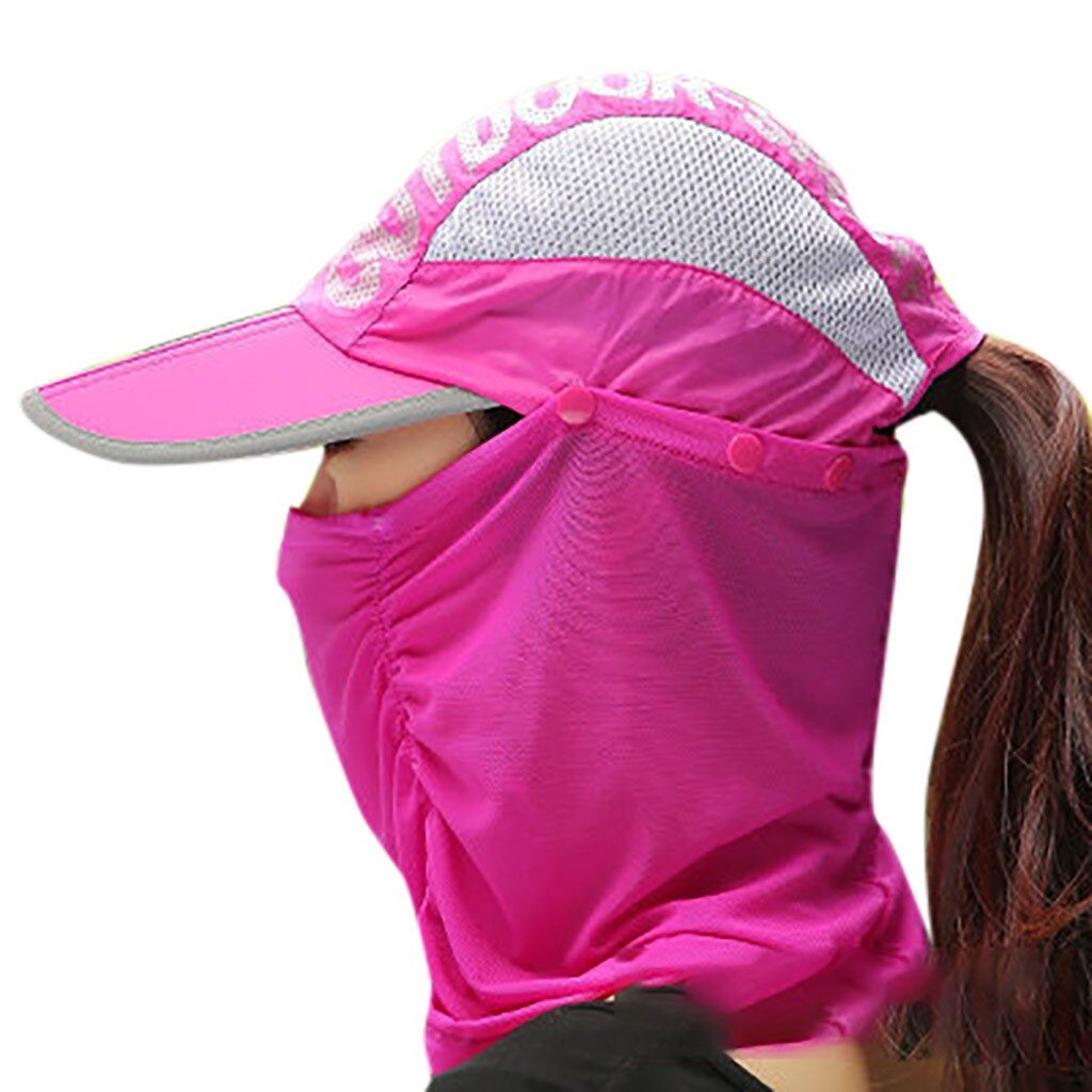 Sombrero de protección solar para mujer, mascarilla facial de 360 grados, gorro de pesca de anti UV, gorra plegable transpirable: B