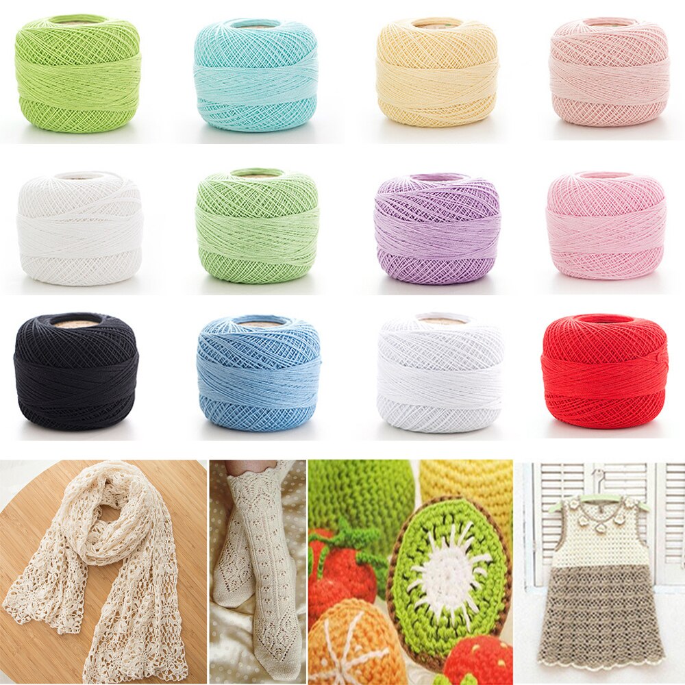 50g/Pc Cotton 0.8mm 20 Colors Lace Crochet Yarn By 1.5mm Crochet Hooks Hand-Knitted Baby Silk Thin Yarn For Knitting DIY Crafts