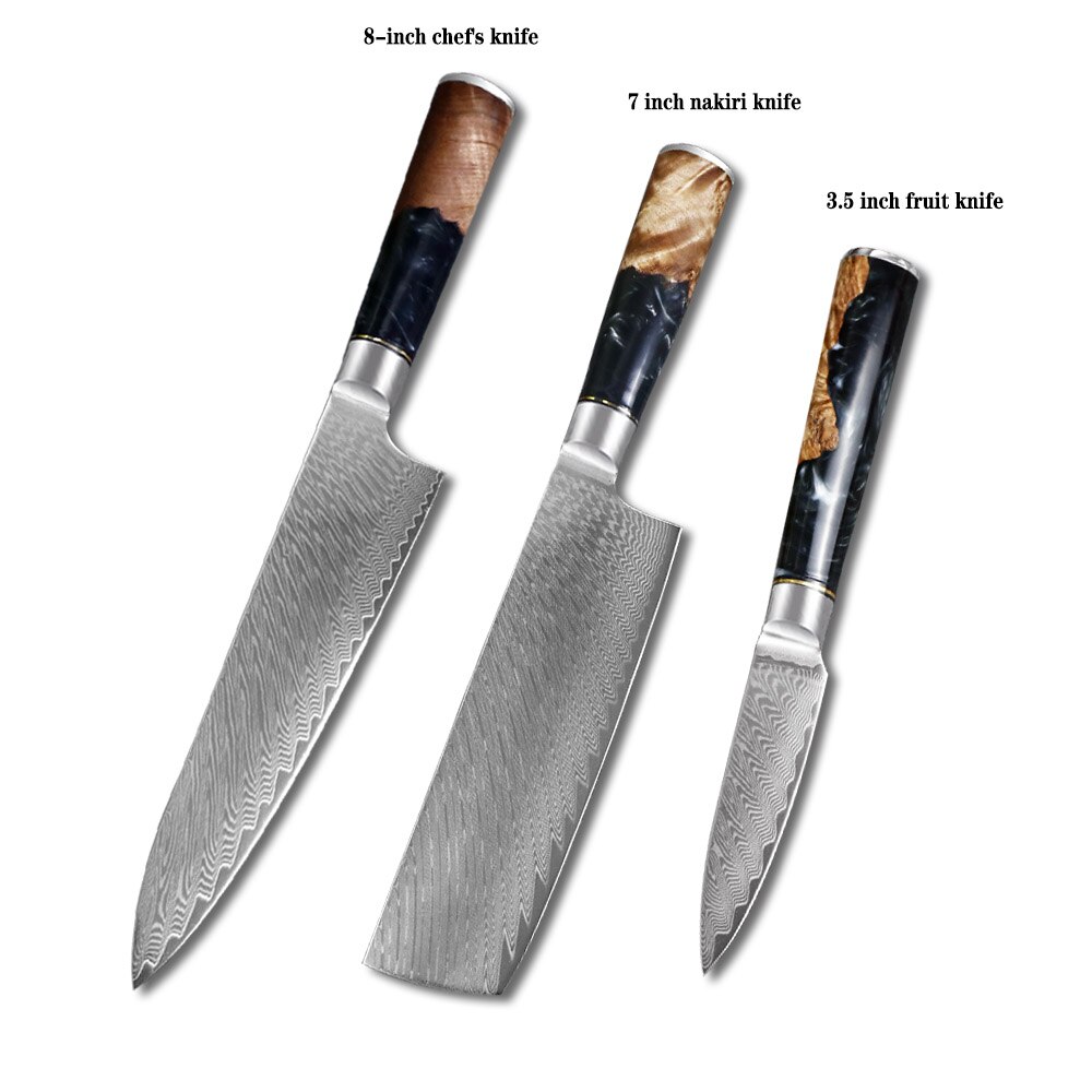 JUMCSONG 1-8 Piece Kitchen Knife Set Damascus Steel Chef Bread Peeled Santoku Sharp Nakiri Cook Kitchen Knife