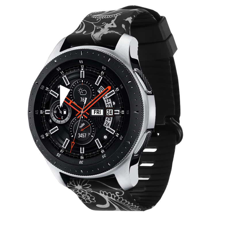 Druck Silikon Armband für Huawei Uhr GT 2 46 MM/GT2 Aktive 46m Smart Uhr Band 22MM handgelenk Strap für Samsung galaxy S3: black flower