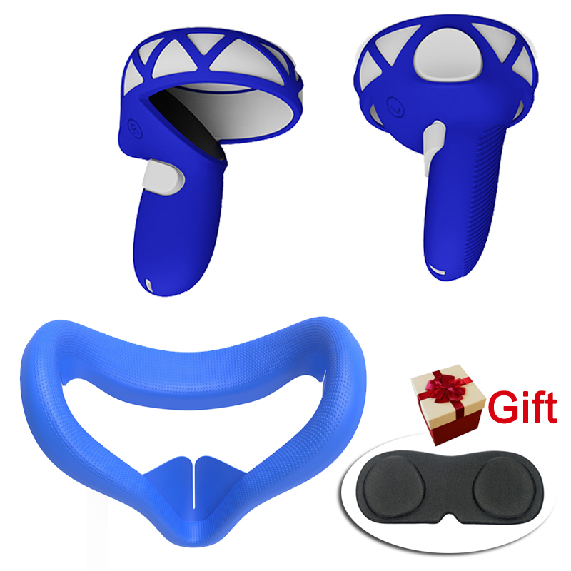 Cubierta protectora de silicona 2 en 1 para Oculus Quest 2, protector facial para máscara de ojos, accesorios de protección para lentes,: Blue Style 2