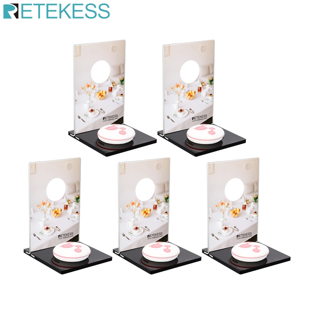 Retekess Restaurant Pager System - 5 Call Buttons - Acrylic - Wireless Waiter Calling