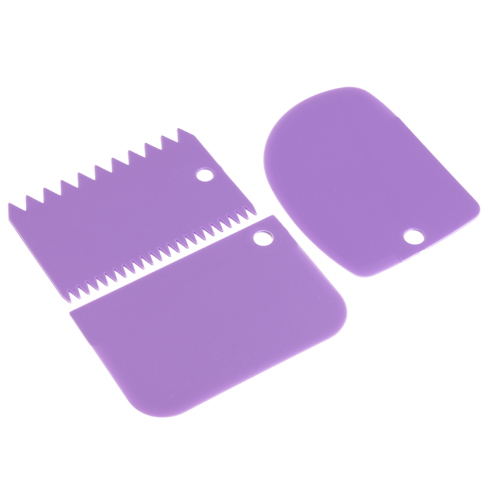 Juego de Herramientas de panadería, rebanador de pan y masa, espátulas de plástico para glaseado, Fondant, utensilios para hornear pasteles, 3 unids/set: Purple