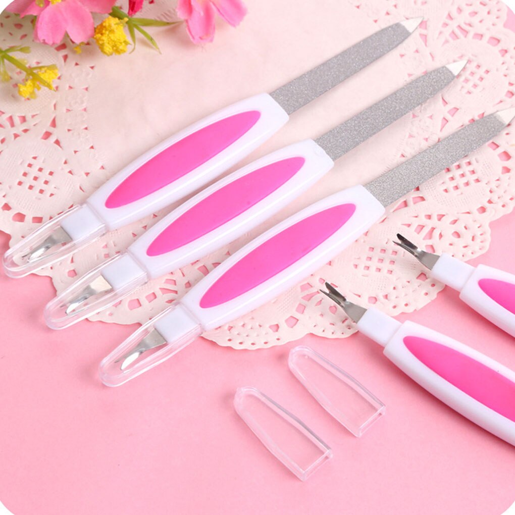 Merk 2 in 1 nagelvijl dode huid vork manicure tool roestvrij staal multifunctionele dubbele nagelvijl