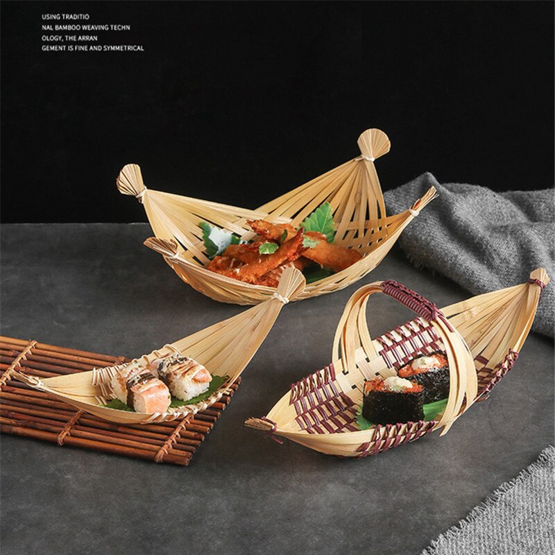 Geweven Producten Handgemaakte Bamboe Mand Boerderij Servies Sashimi Plaat Decoratie Japanse Bamboe Bento Sushi Zeevruchten Boot
