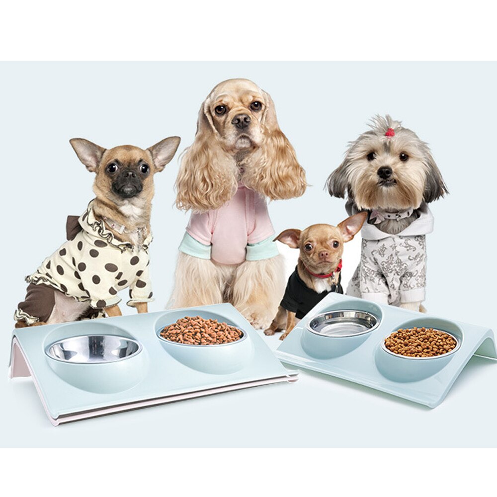 Double Dog Bowl Pet Feeding Station Stainless Steel Water Food Bowls Feeder Solution for Dogs Supplies Pet Bowl Food Container